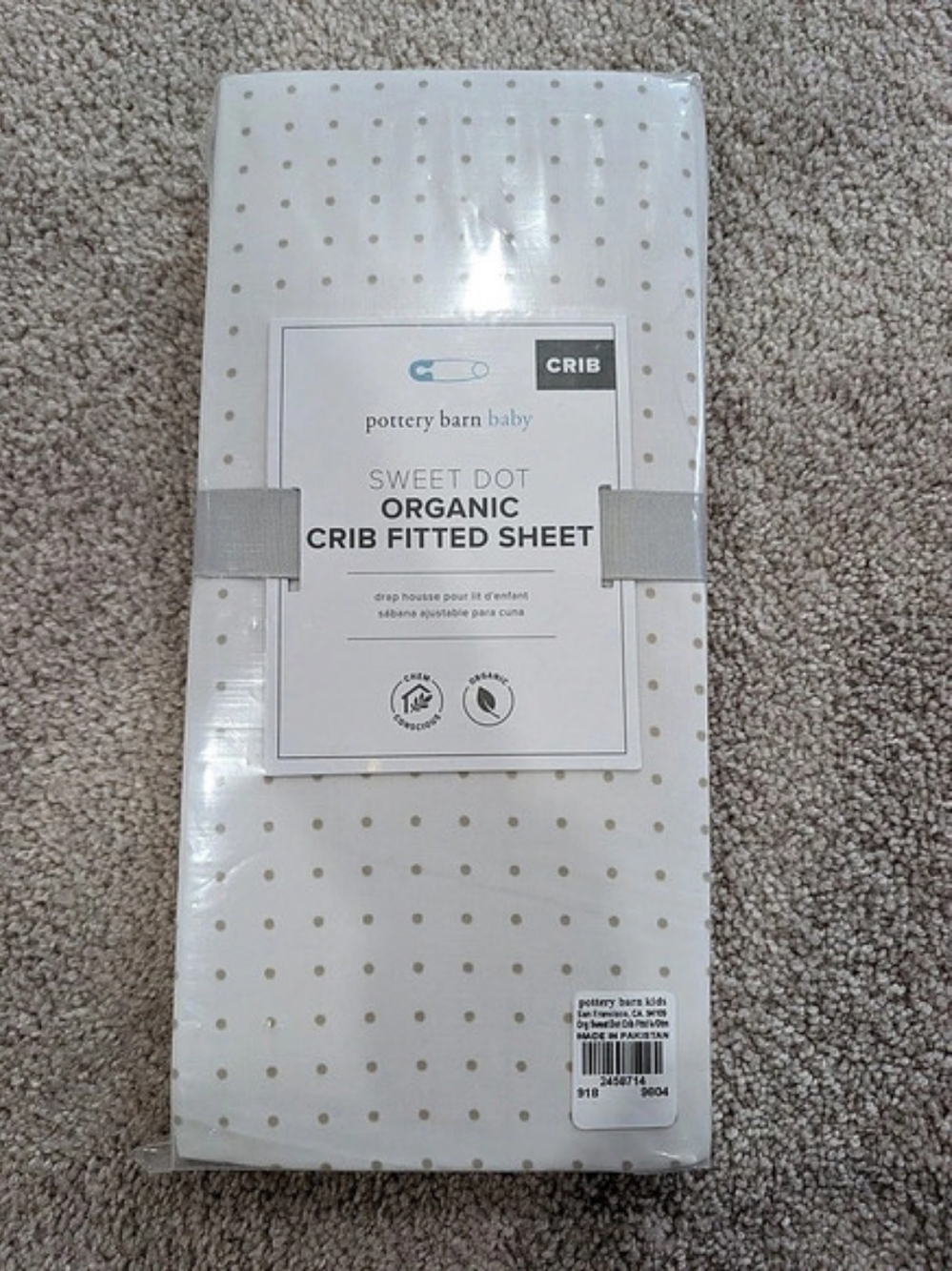 Pottery Barn Baby Organic Cotton Crib Fitted Sheet Polka Dot NWT